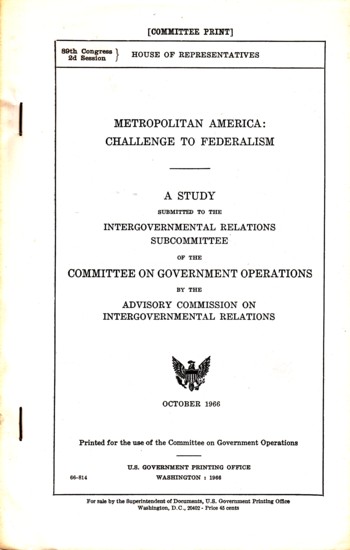 Metropolitan America: Challenge to Federalism