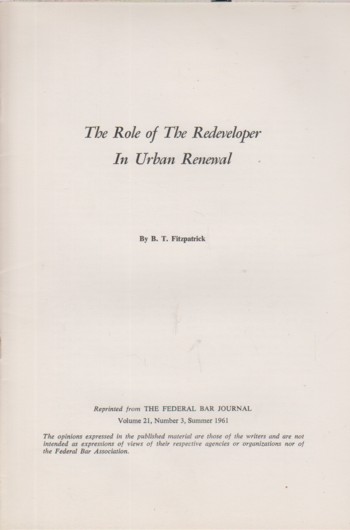 Role of the Redeveloper in Urban Renewal