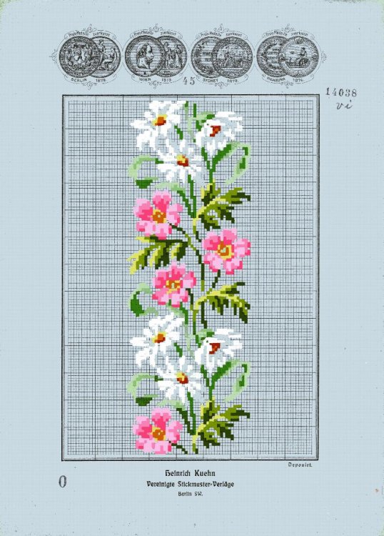 Berlin Wool Work: pink and white daisies