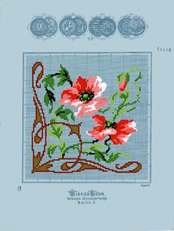 Berlin Wool Work: Two Pink Flowers