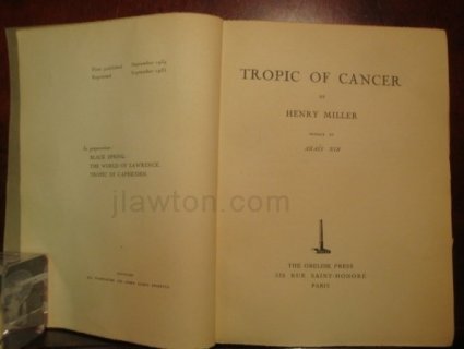 Tropic of Cancer by Henry Miller ; preface by Anais Nin
