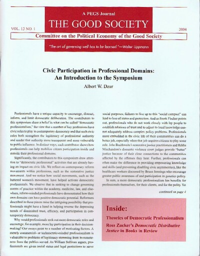 Image for The Good Society: A PEGS Journal (Vol. 13, No. 1, 2004) The Good Society: A PEGS Journal (Vol. 13, No. 1, 2004)
