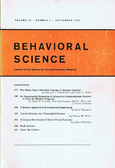 Image for Behavioral Science (Volume 20, Number 5, September 1975) Behavioral Science (Volume 20, Number 5, September 1975)