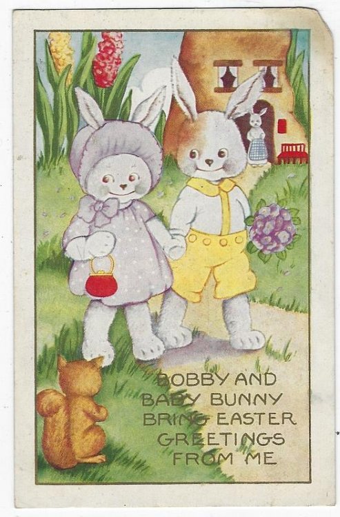 BOBBY AND BABY BUNNY BRING EASTER GREETINGS FROM ME POSTCARD