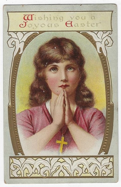 WISHING YOU A JOYOUS EASTER POSTCARD WITH LITTLE GIRL PRAYING