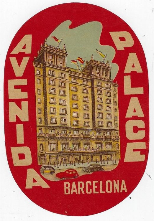 VINTAGE LUGGAGE LABEL FOR AVENIDA PALACE, BARCELONA, SPAIN