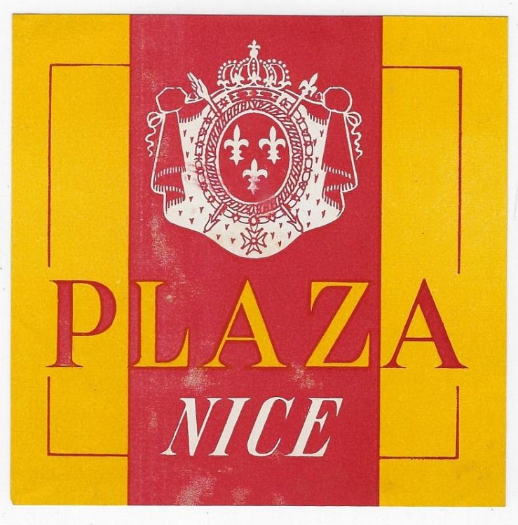 VINTAGE LUGGAGE LABEL FOR PLAZA, NICE, FRANCE