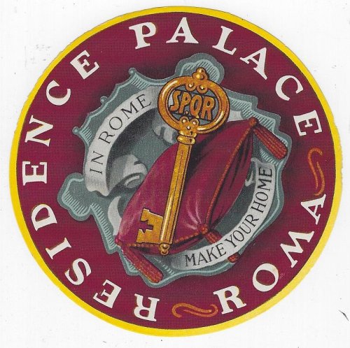 VINTAGE LUGGAGE LABEL FOR RESIDENCE PALACE, ROMA, ITALY