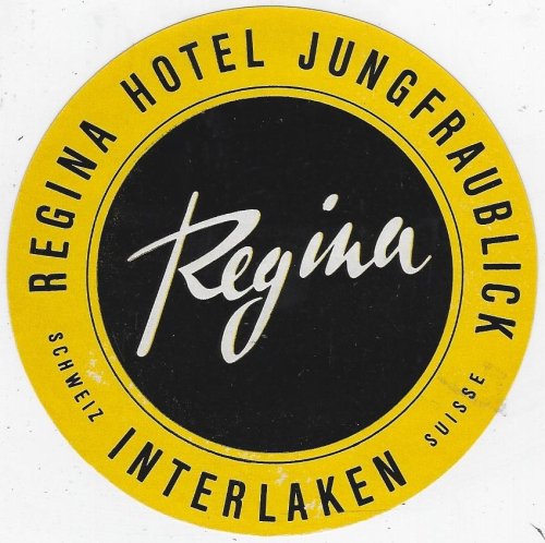 VINTAGE LUGGAGE LABEL FOR REGINA HOTEL JUNGFRAUBLICK, INTERLAKEN, SWITZERLAND