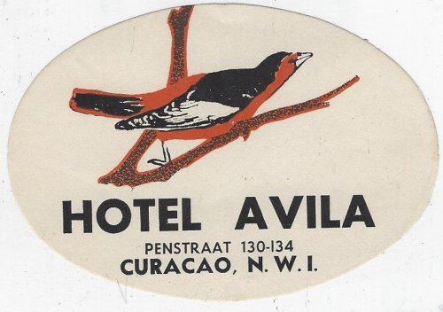 VINTAGE LUGGAGE LABEL FOR THE HOTEL AVILA, CURACAO, NETHERLANDS WEST INDIES