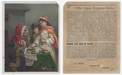 VICTORIAN TRADE CARD FOR DR. D. JAYNE'S TONIC VERMIFUGE WITH THE GIPSY FORTUNE-TELLER