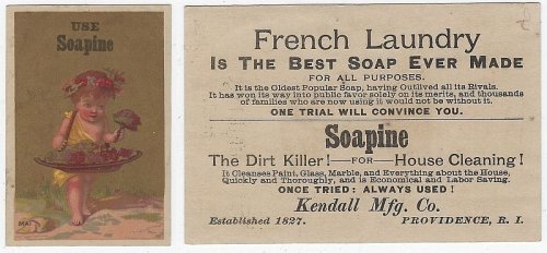VICTORIAN TRADE CARD FOR SOAPINE WITH BOY WITH FLOWERS, MAI