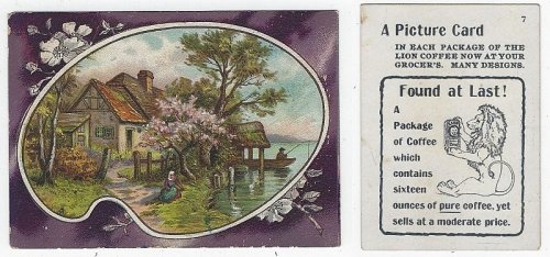 VICTORIAN TRADE CARD FOR LION COFFEE WITH LANDSCAPE