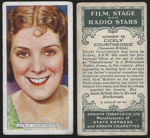 VINTAGE ARDATH CIGARETTE CARD WITH CICELY COURTNEIDGE