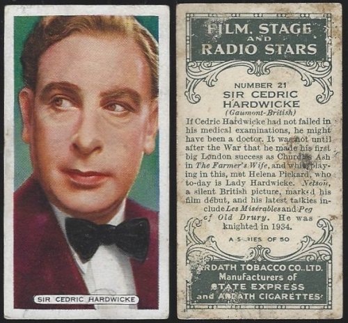 VINTAGE ARDATH CIGARETTE CARD WITH SIR CEDRIC HARDWICKE
