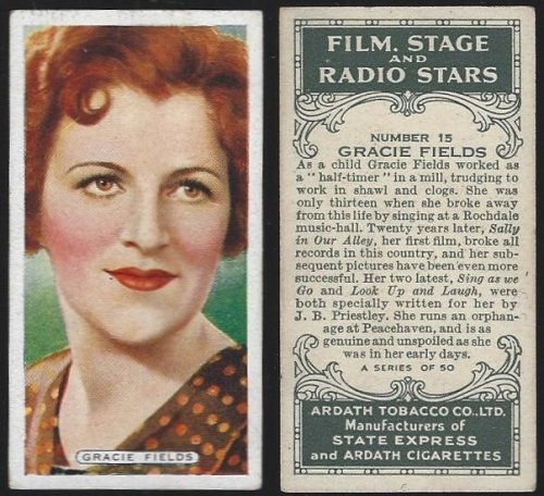 VINTAGE ARDATH CIGARETTE CARD WITH GRACIE FIELDS
