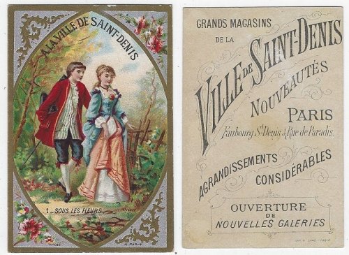 VICTORIAN TRADE CARD FOR VILLE DE SAINT DENIS, PARIS WITH SOUS LES FLEURS