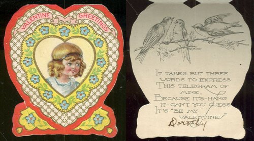 VINTAGE HEART SHAPED VALENTINE WITH LITTLE GIRL