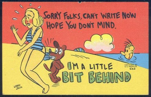 COMIC POSTCARD OF LOVELY LADY AT BEACH