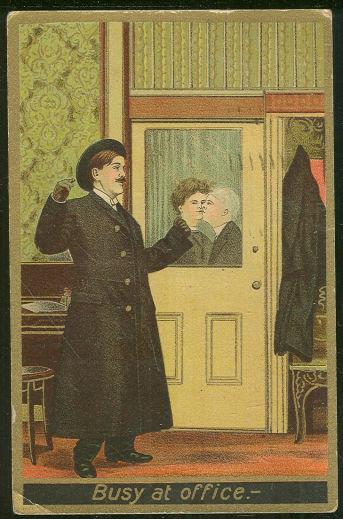 VICTORIAN KISSING WORKING COUPLE, BUSY AT OFFICE