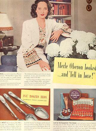 MERLE OBERON 1847 ROGERS SILVERPLATE MAGAZINE ADVERTISEMENT