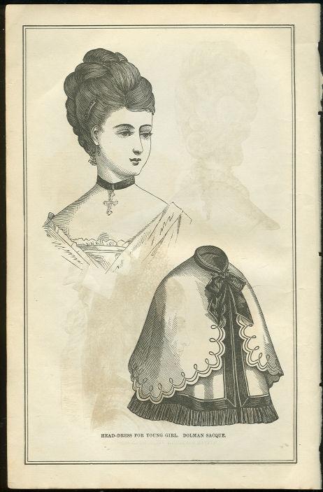 HEAD DRESS FOR YOUNG GIRL PAGE FROM 1876 PETERSON'S MAGAZINE