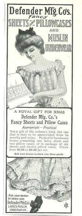 1901 LADIES HOME JOURNAL DEFENDER MFG. CO'S SHEETS AND PILLOWCASES AND MUSLIN UNDERWEAR MAGAZINE ADVERTISEMENT
