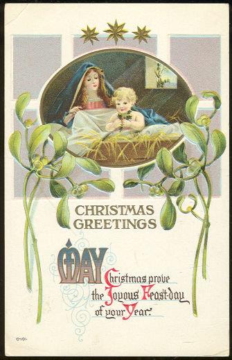 RELIGIOUS CHRISTMAS POSTCARD WITH MARY AND BABY JESUS