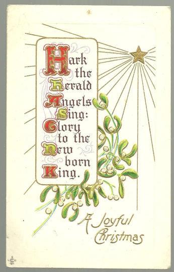 JOYFUL CHRISTMAS POSTCARD HARK THE HERALD ANGELS SING