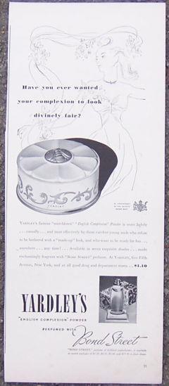 1940 YARDLEY'S POWDER AND BOND STREET MAGAZINE ADVERTISEMENT
