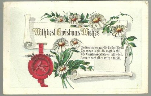 WITH BEST CHRISTMAS WISHES POSTCARD WITH DAISIES