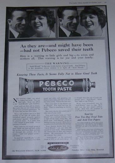 1916 LADIES HOME JOURNAL PEBECO TOOTHPASTE MAGAZINE ADVERTISEMENT