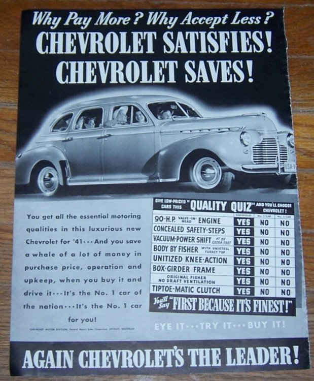 1941 CHEVROLET WORLD WAR II LIFE MAGAZINE ADVERTISEMENT