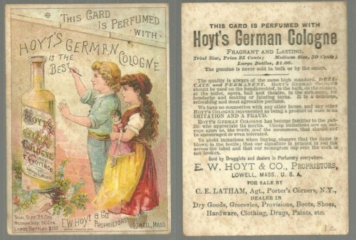 VICTORIAN TRADE CARD PERFUMED WITH HOYT'S GERMAN COLOGNE WITH TWO CHILDREN