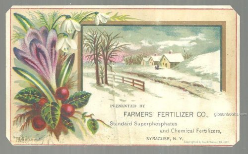 VICTORIAN TRADE CARD FOR FARMERS' FERTILIZER WITH WINTER LANDSCAPE