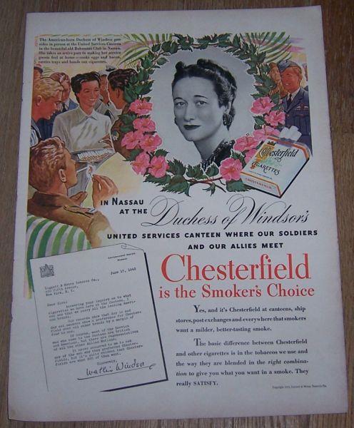 1943 DUCHESS OF WINDSOR CHESTERFIELD LIFE MAGAZINE ADVERTISEMENT