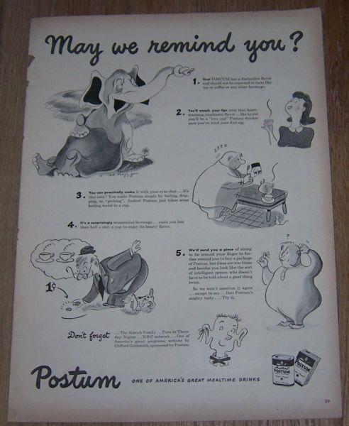 1943 POSTUM LIFE MAGAZINE ADVERTISEMENT