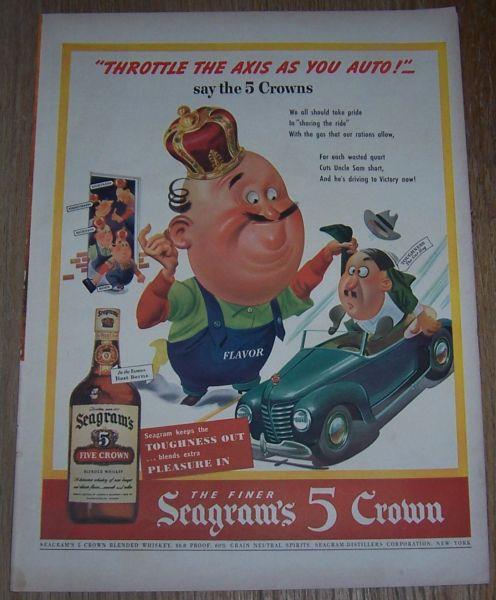 1943 SEAGRAMS 5 CROWN WHISKEY LIFE MAGAZINE ADVERTISEMENT