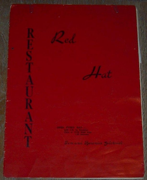 MENU FOR RED HAT RESTAURANT, TOM AND BERNICE GILCHRIST