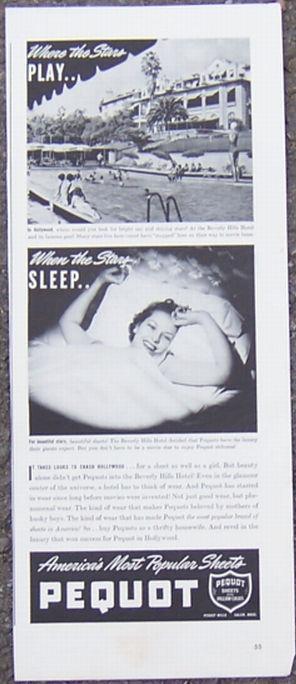 1940 PEQUOT SHEETS LIFE MAGAZINE ADVERTISEMENT
