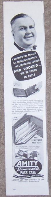 1944 AMITY BILLFOLDS PASS CASE MAGAZINE ADVERTISEMENT