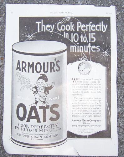 1921 LADIES HOME JOURNAL ARMOUR'S ROLLED OATS MAGAZINE ADVERTISEMENT