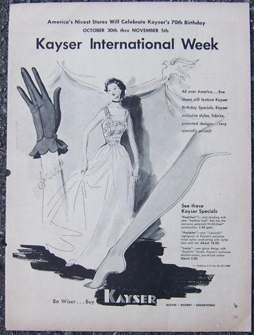 1940S KAYSER GLOVES AND HOSIERY MAGAZINE ADVERTISMENT