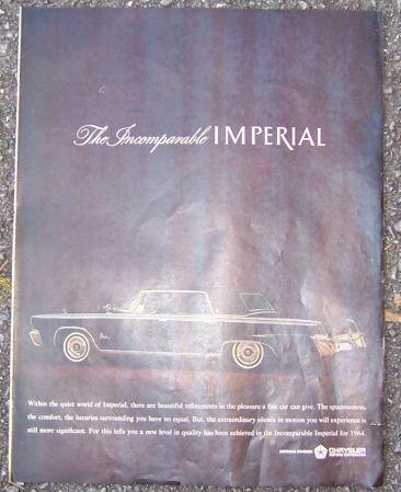 1964 CHRYSLER IMPERIAL AUTOMOBILE MAGAZINE ADVERTISEMENT