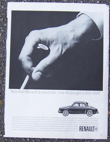 1963 RENAULT STICK SHIFT AUTOMOBILE MAGAZINE ADVERTISEMENT