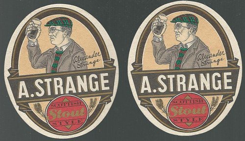 SET OF TWO A. STRANGE SCOTTISH STYLE STOUT BEER MATS/COASTERS