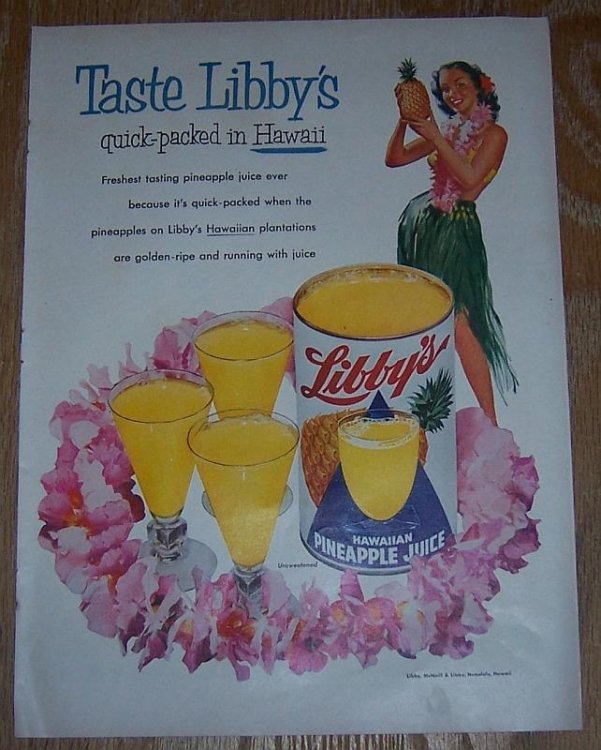 1954 LIBBY'S HAWAIIAN PINEAPPLE JUICE MAGAZINE COLOR ADVERTISEMENT