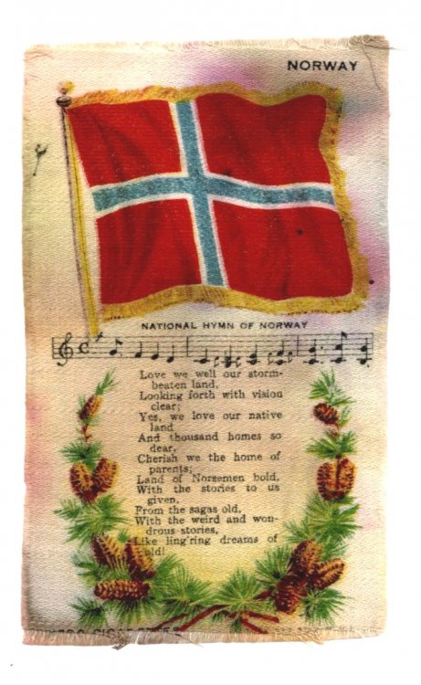 Tobacco Silk : Flag and Patriotic Song of Norway (Cigarette Card, 1908)