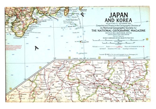 Image for Japan and Korea : National Geographic Map, Atlas Plate 51, December, 1960 Japan and Korea : National Geographic Map, Atlas Plate 51, December, 1960