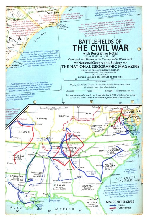 Image for Battlefields of the Civil War, with Descriptive Notes : National Geographic Map, Atlas Plate 14, April 1961 Battlefields of the Civil War, with Descriptive Notes : National Geographic Map, Atlas Plate 14, April 1961